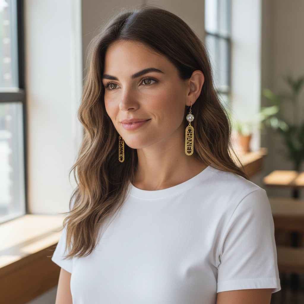 Crystal Top Braided Bar Charm Drop Earrings