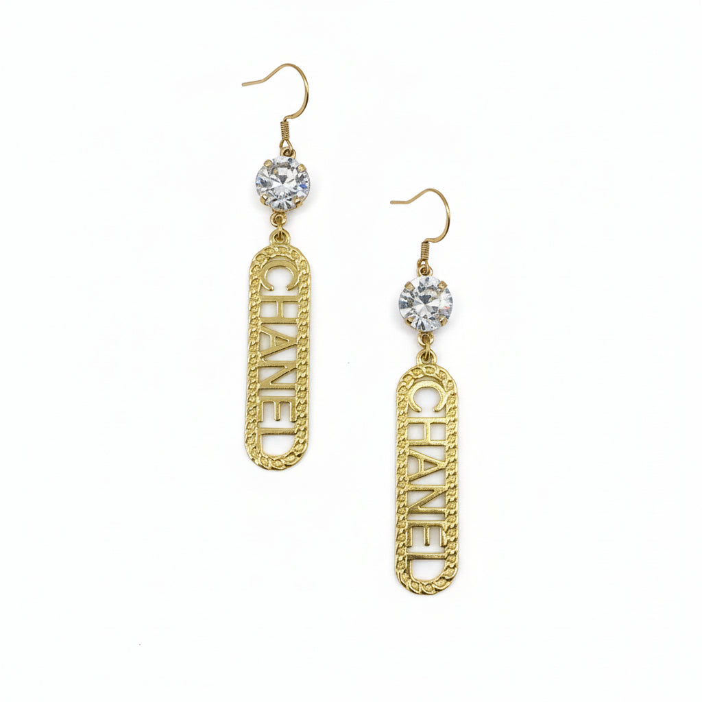 Crystal Top Braided Bar Charm Drop Earrings