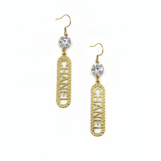 Crystal Top Braided Bar Charm Drop Earrings
