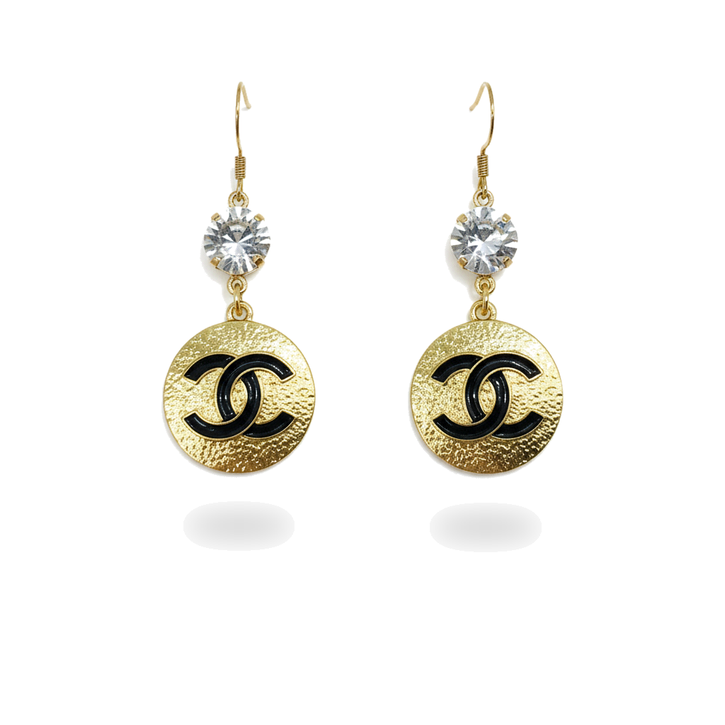Crystal Top Noir Signature Disc Drop Earrings