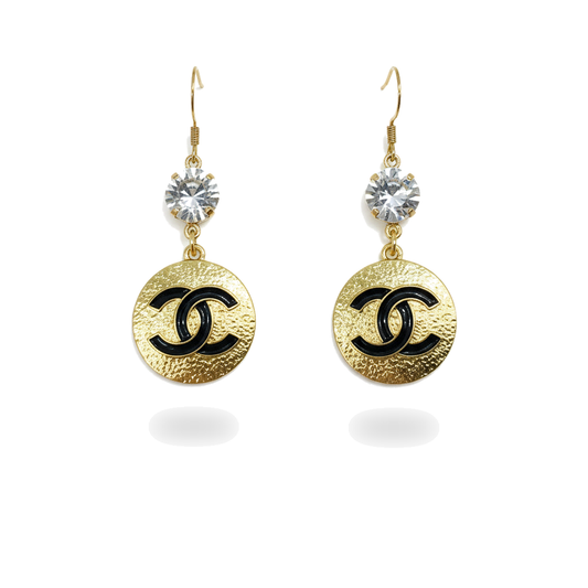 Crystal Top Noir Signature Disc Drop Earrings