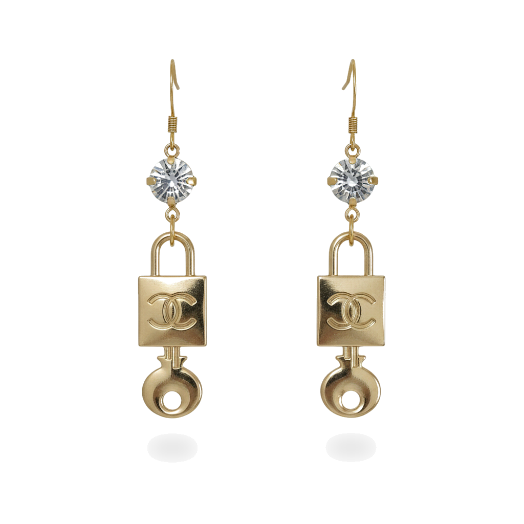 Crystal Top Lock Charm Drop Earrings