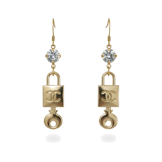 Crystal Top Lock Charm Drop Earrings