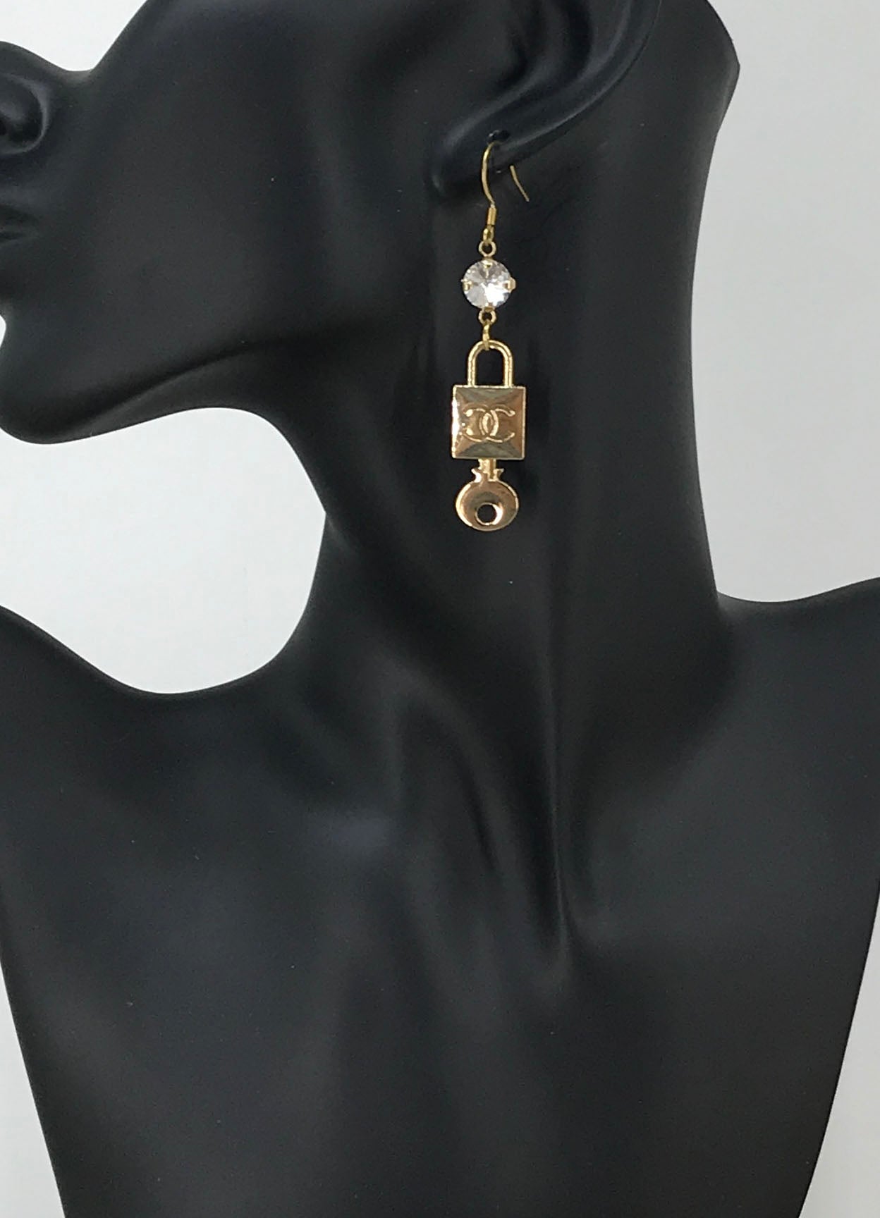 Crystal Top Lock Charm Drop Earrings