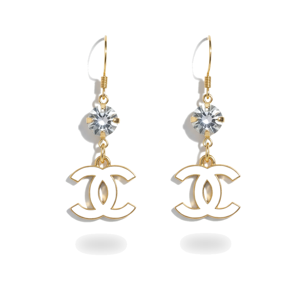 Crystal Top Ivory CC Charm Drop Earrings