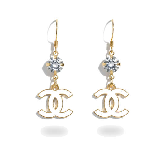 Crystal Top Ivory CC Charm Drop Earrings