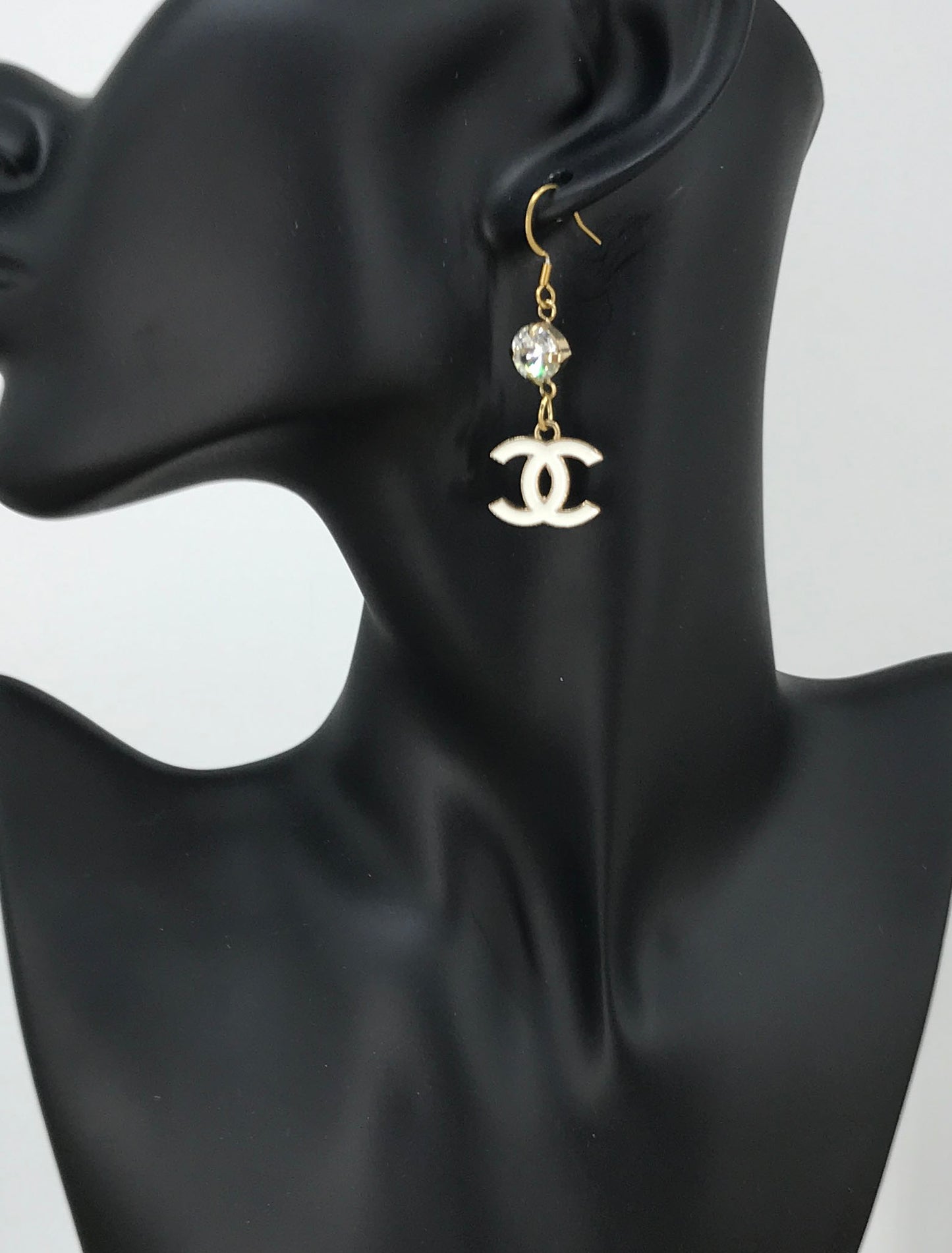 Crystal Top Ivory CC Charm Drop Earrings