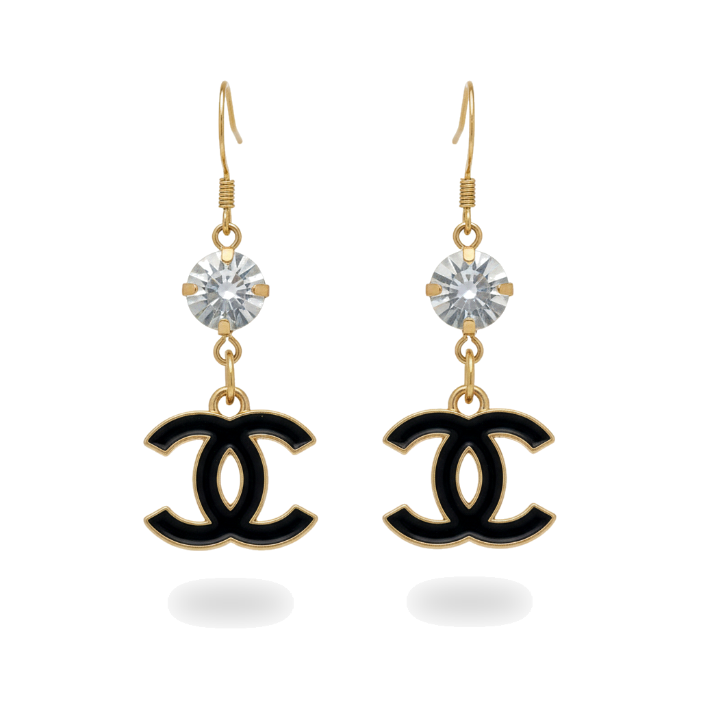 Crystal Top Noir CC Charm Drop Earrings
