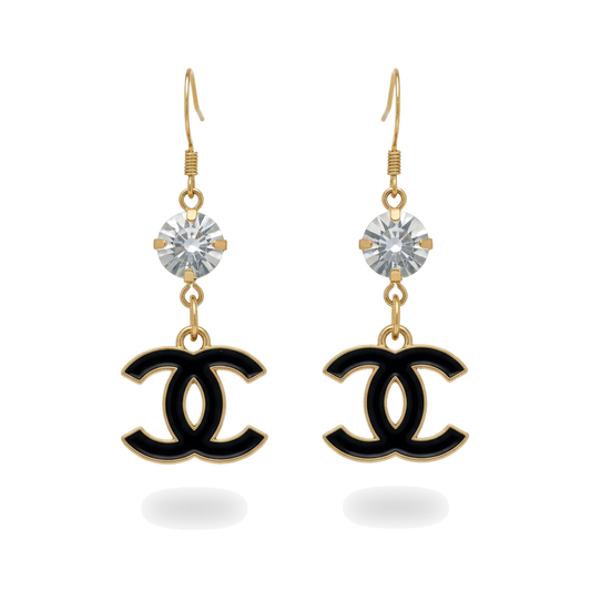 Crystal Top Noir CC Charm Drop Earrings