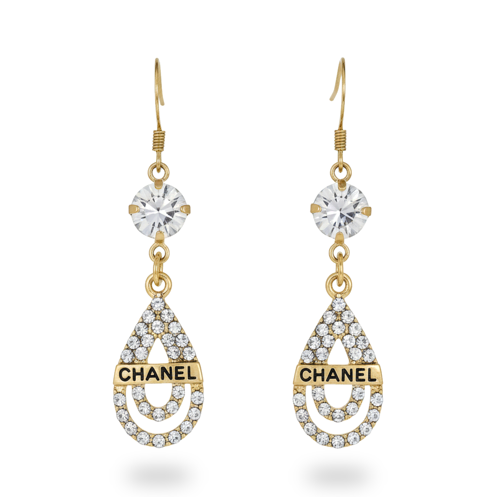 Crystal Top Pave Teardrop Charm Drop Earrings