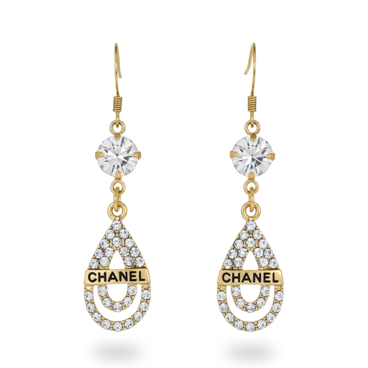 Crystal Top Pave Teardrop Charm Drop Earrings