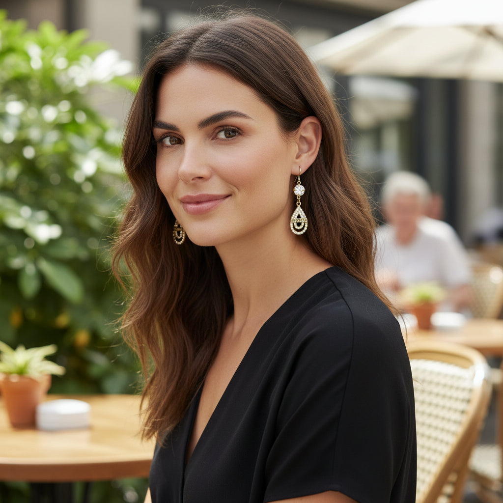 Crystal Top Pave Teardrop Charm Drop Earrings