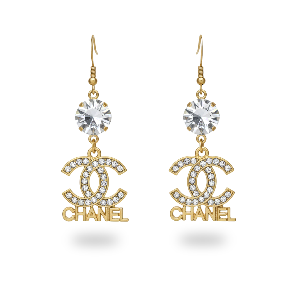 Crystal Top Pave CC Charm Drop Earrings