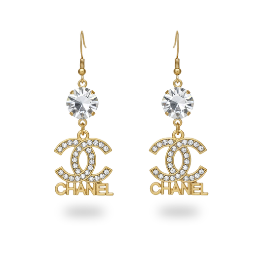 Crystal Top Pave CC Charm Drop Earrings