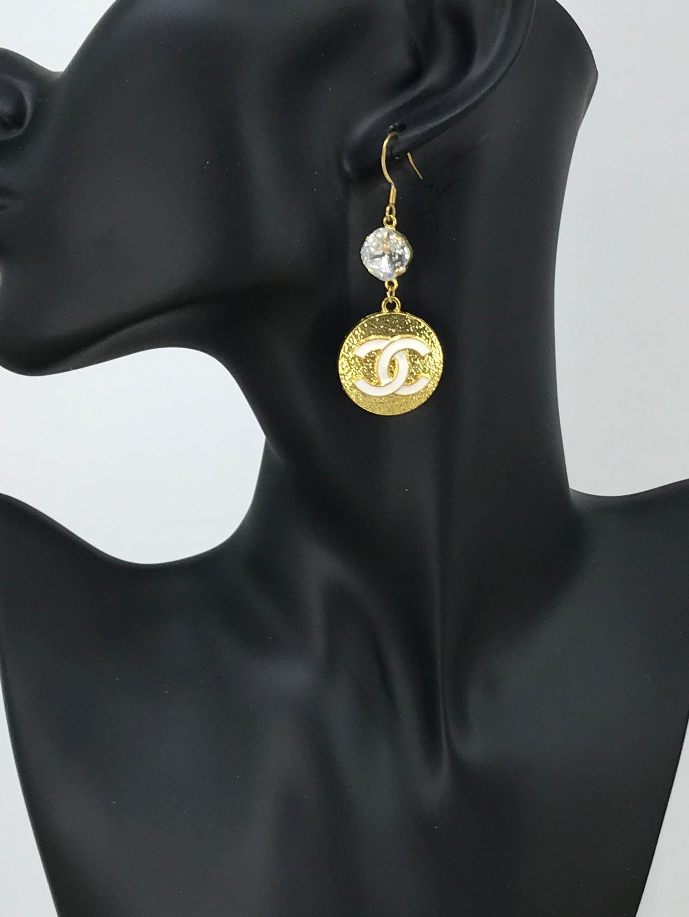Crystal Top Textured Signature Disc Drop Earrings