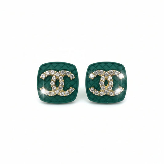 Green Textured Pave Stud Earrings
