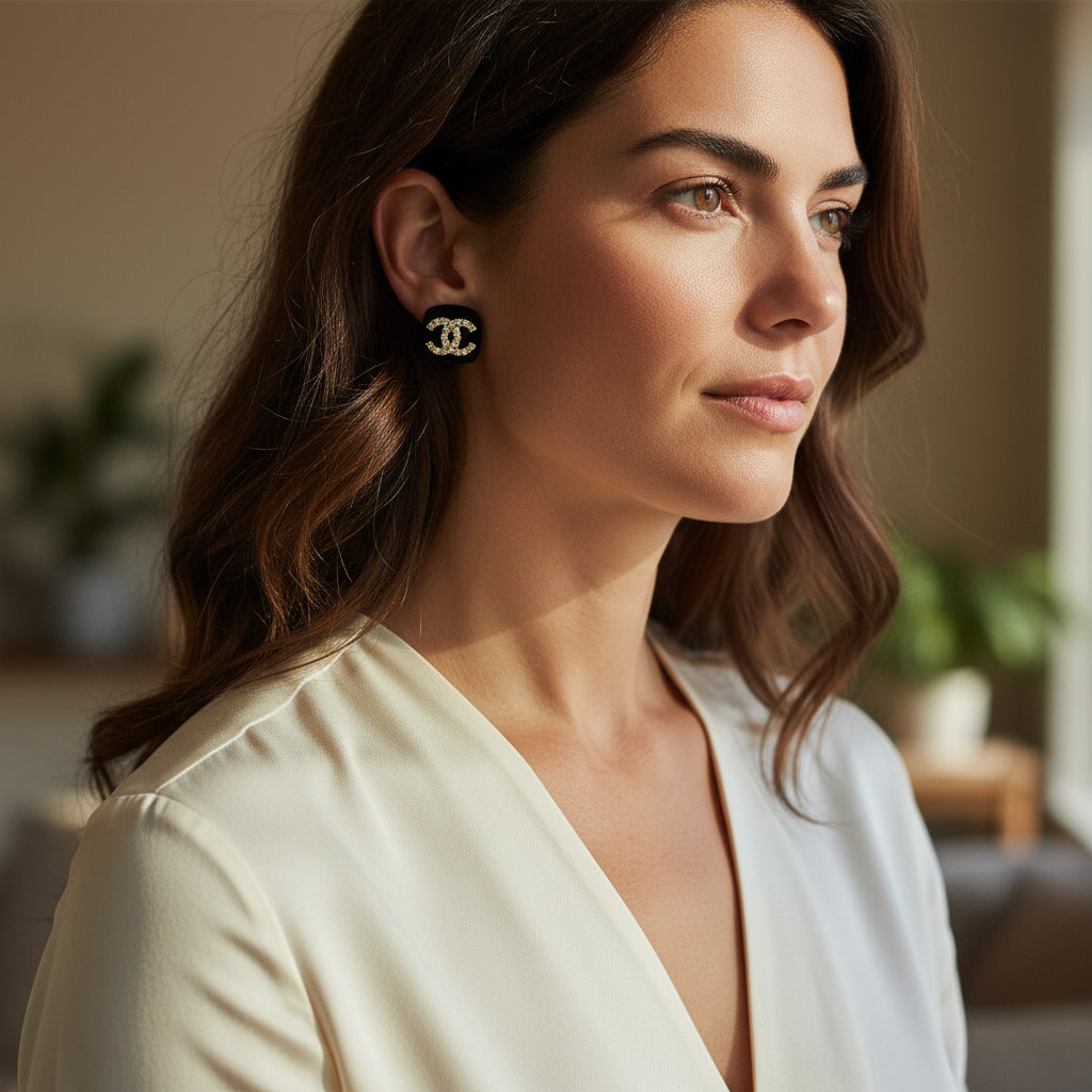 Black Textured Pave Stud Earrings