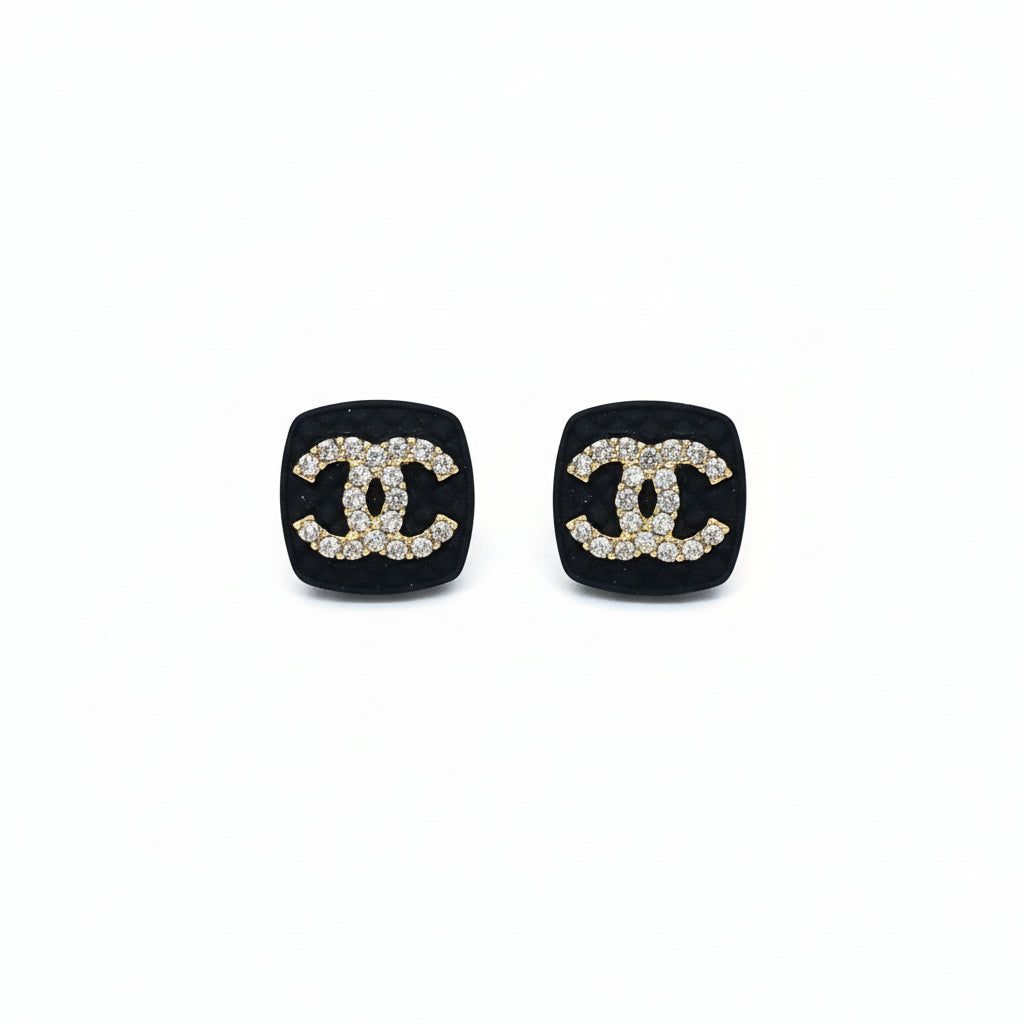 Black Textured Pave Stud Earrings