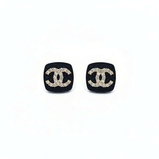 Black Textured Pave Stud Earrings