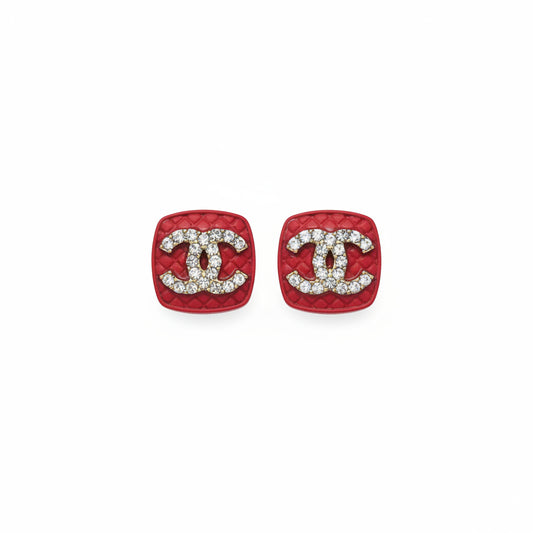 Red Textured Pave Stud Earrings