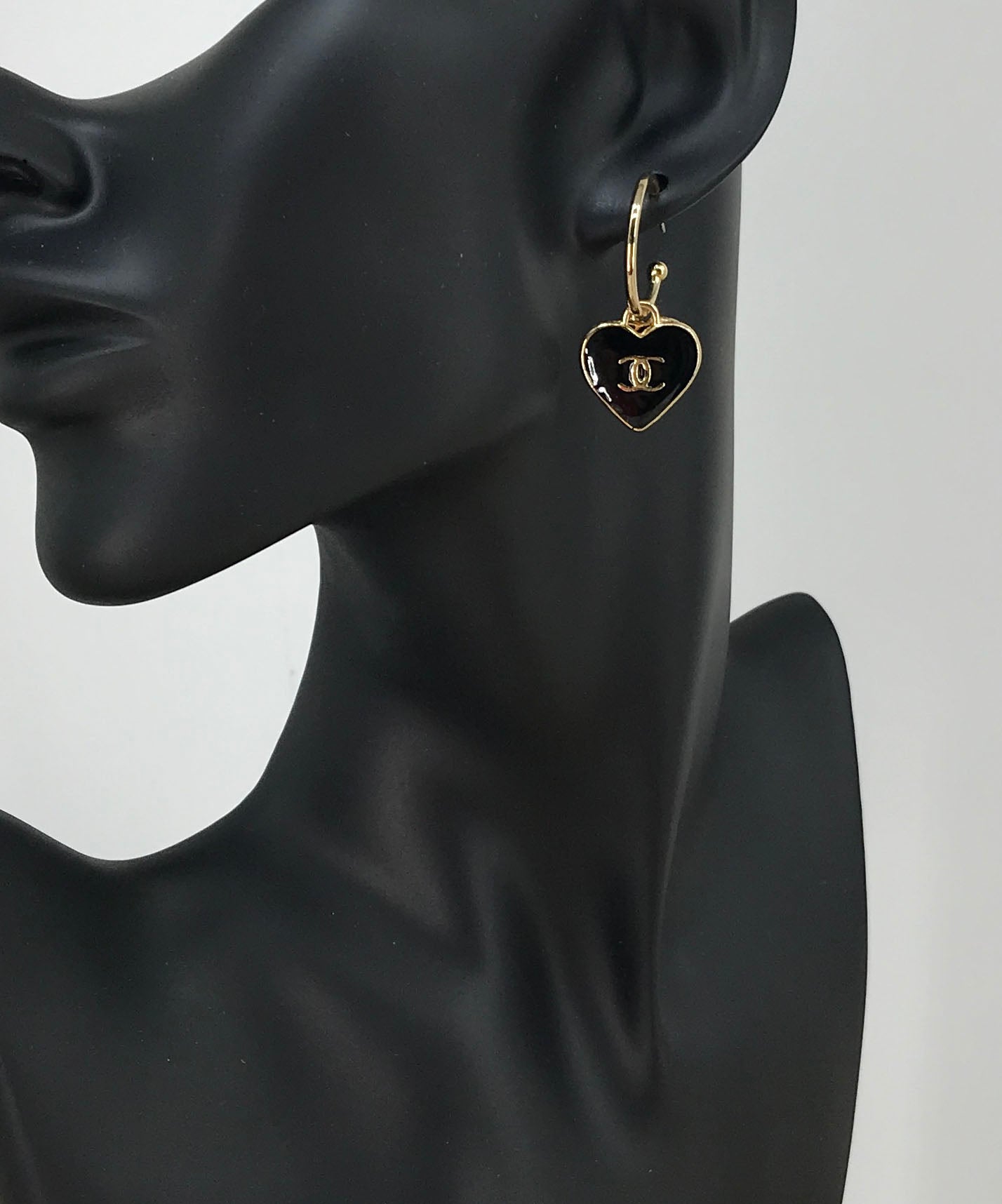 Black Heart Charm Huggie Hoop Earrings