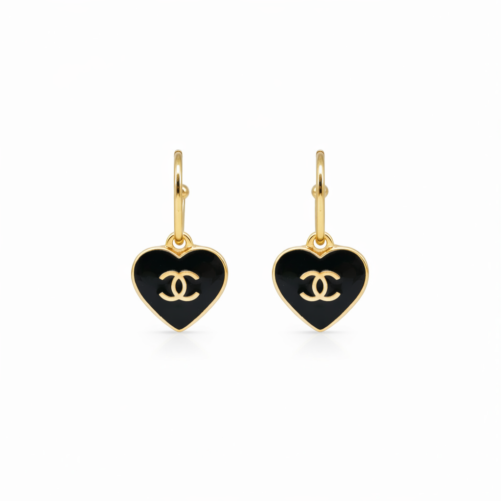 Black Heart Charm Huggie Hoop Earrings
