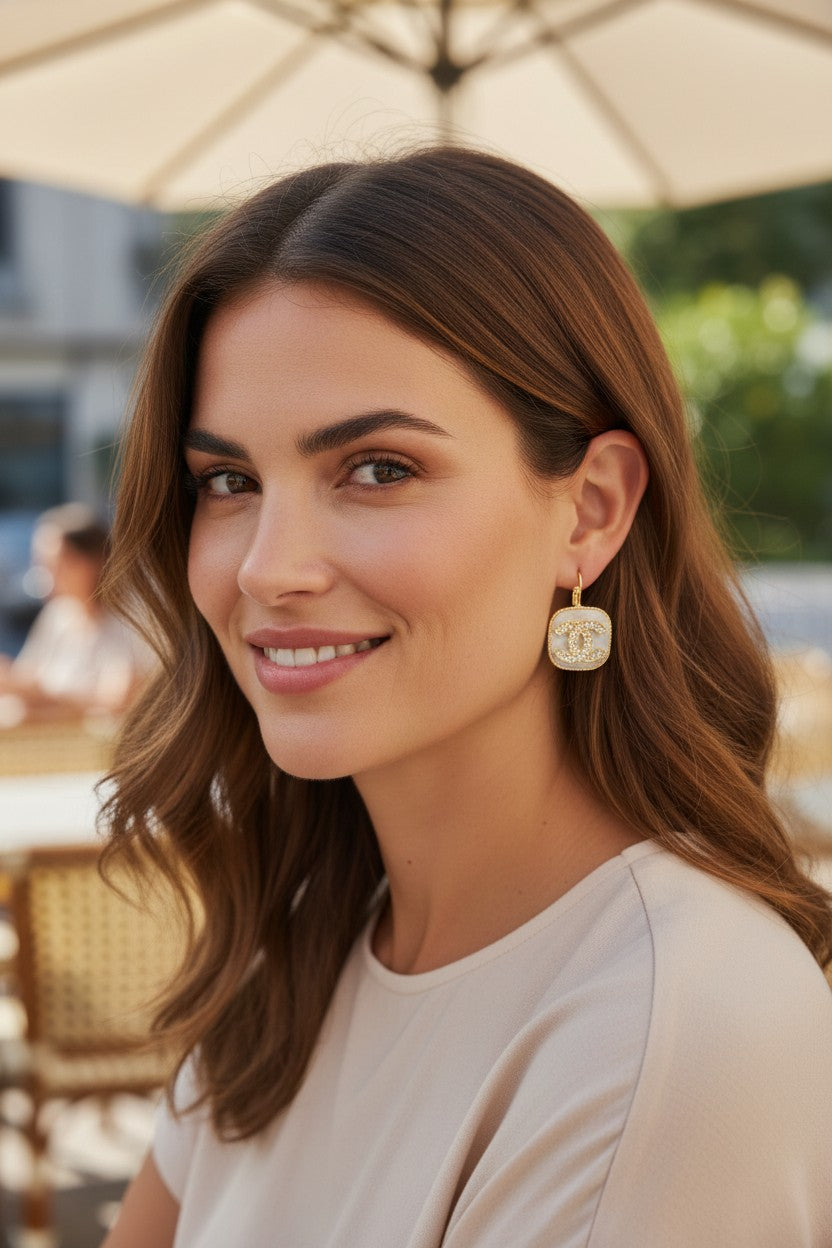 Ivory Pave Leverback Drop Earrings