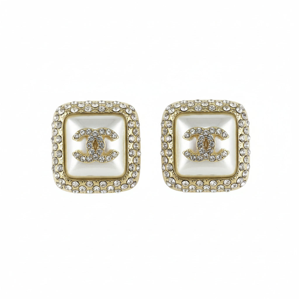 Ivory Pave Frame Stud Earrings