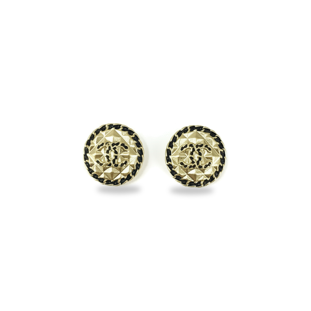 Noir Trim Quilted Button Stud Earrings