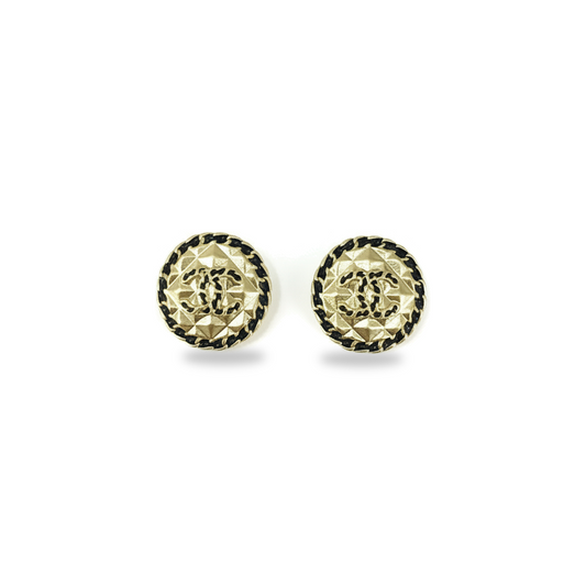 Noir Trim Quilted Button Stud Earrings