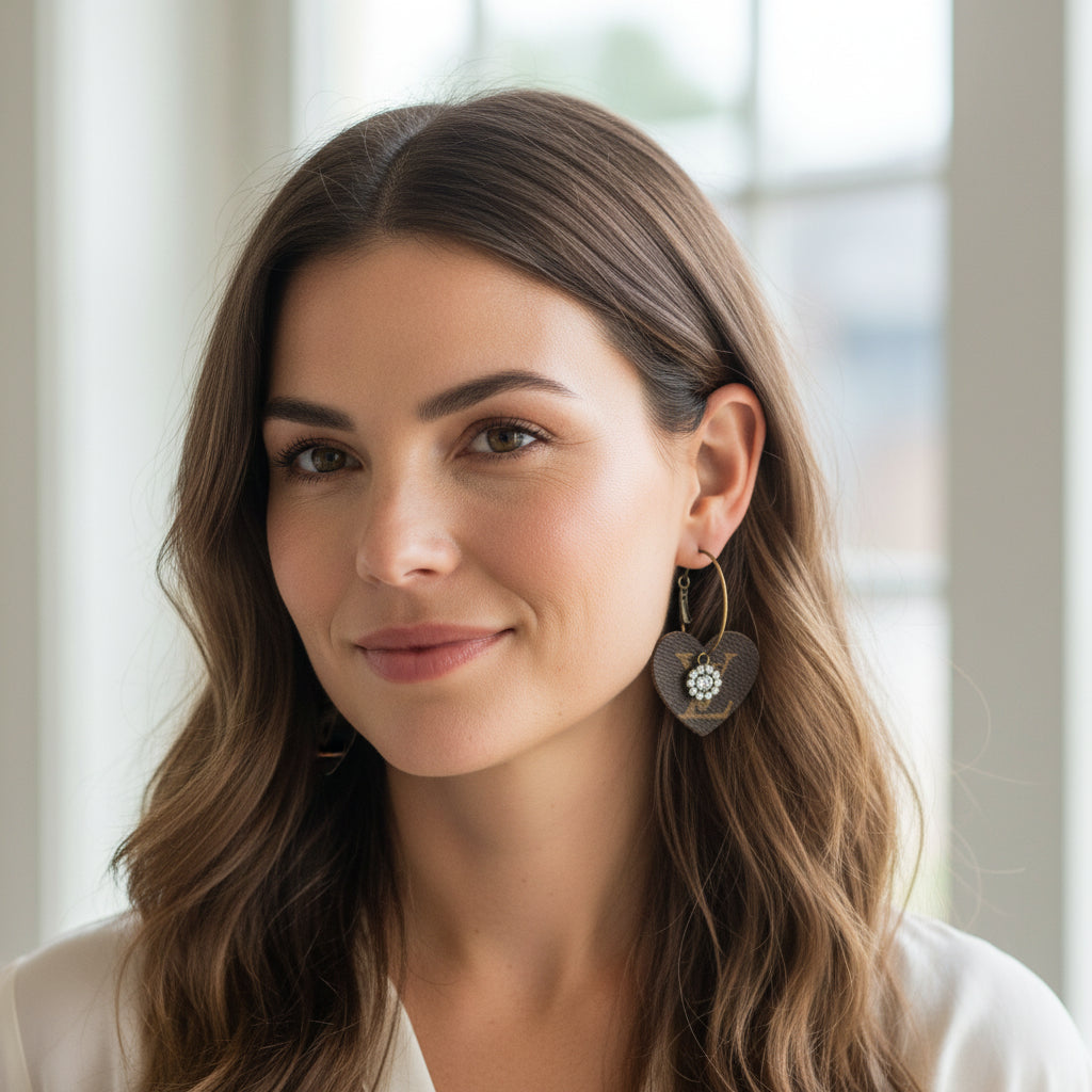 Rhinestone Bloom Heart Hoop Earrings
