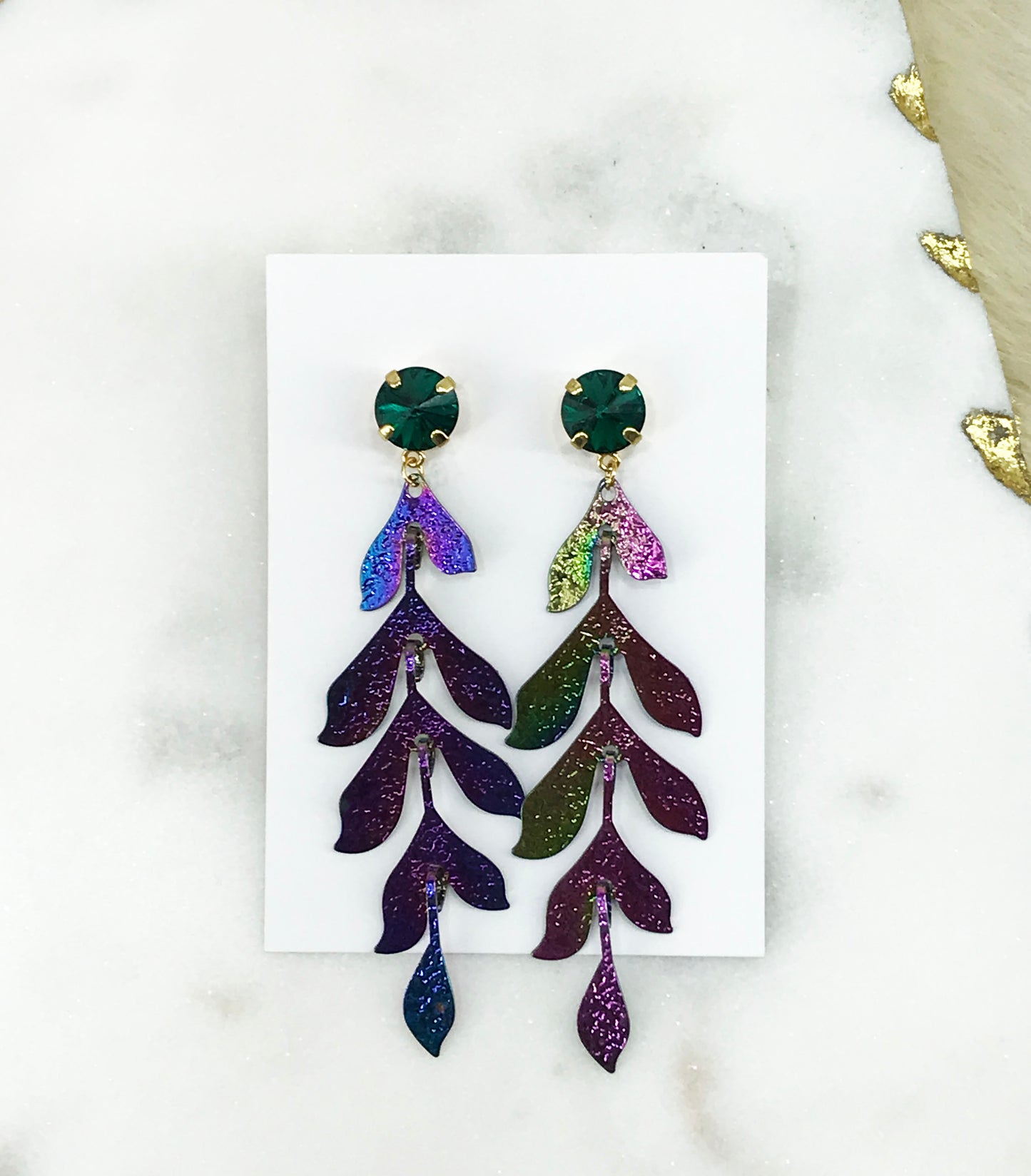 Crystal & Leaf Pendant Earrings - E19-4327