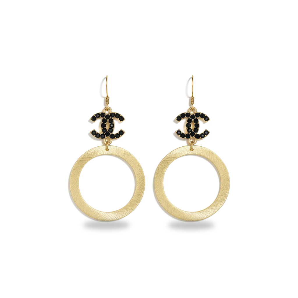 Noir Sparkle Brushed Hoop Drop Earrings