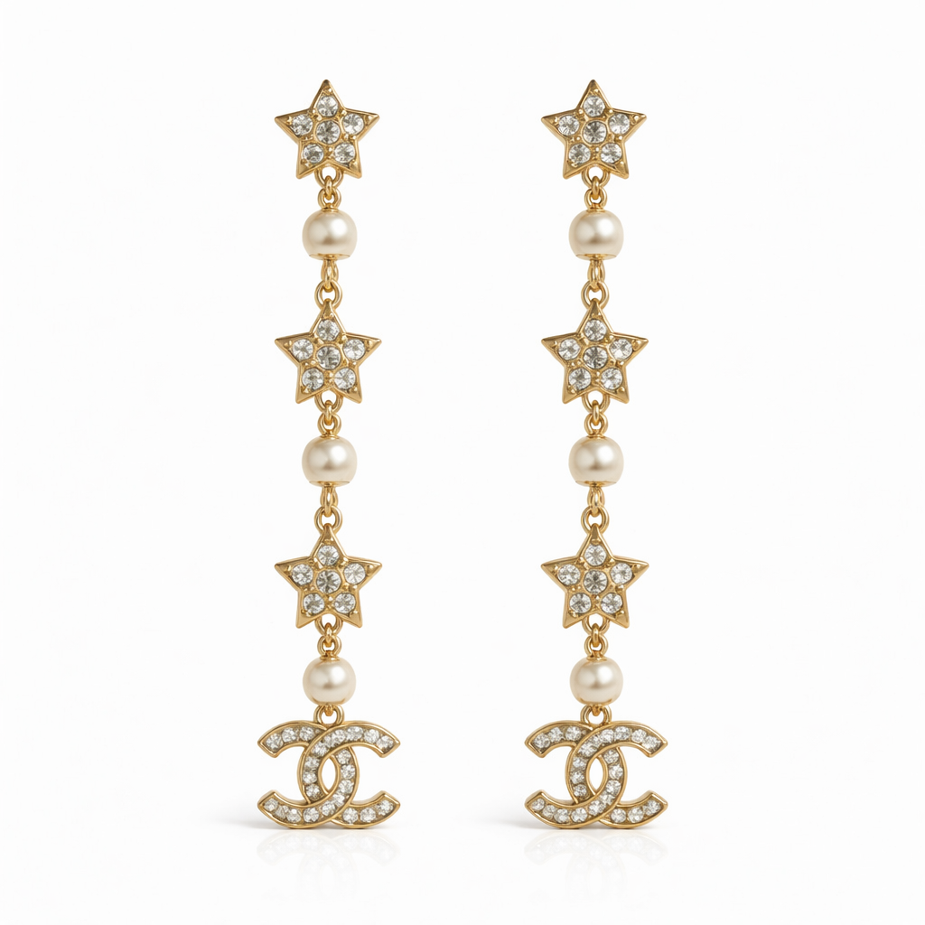 Pearl & Pave Star Drop Earrings