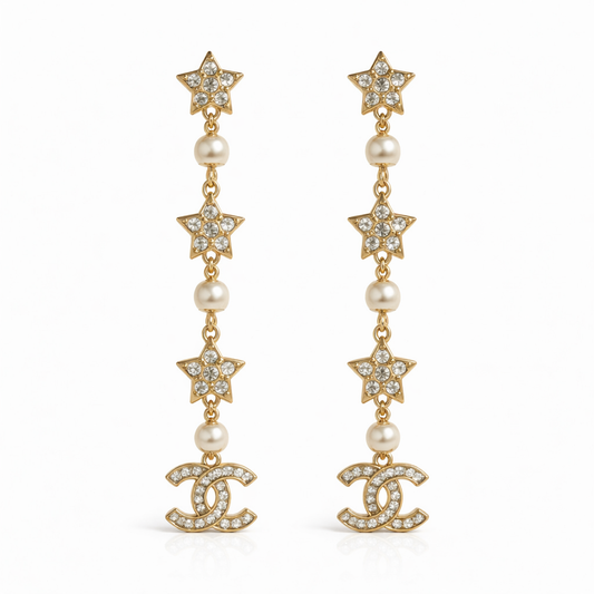 Pearl & Pave Star Drop Earrings