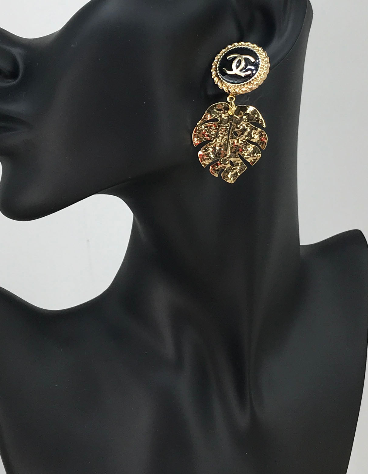 Noir Monstera Leaf Drop Earrings