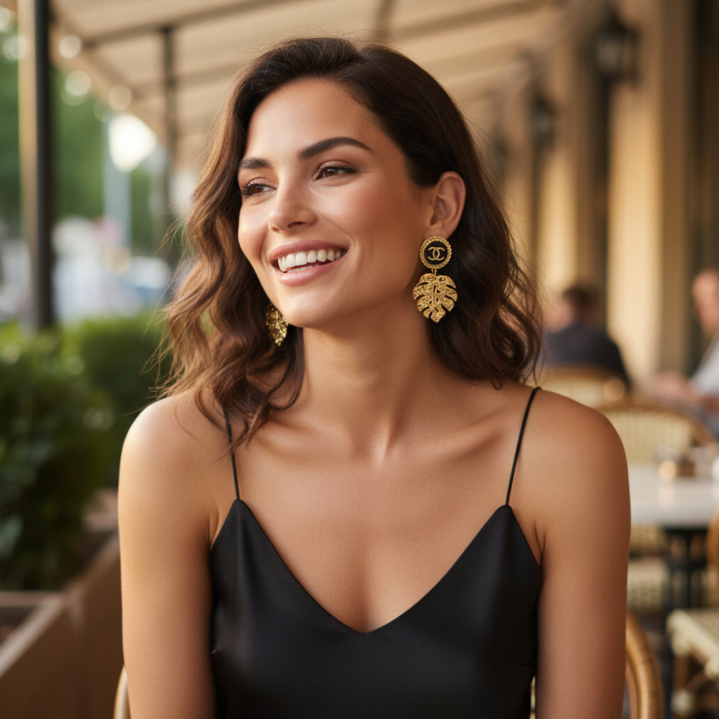 Noir Monstera Leaf Drop Earrings