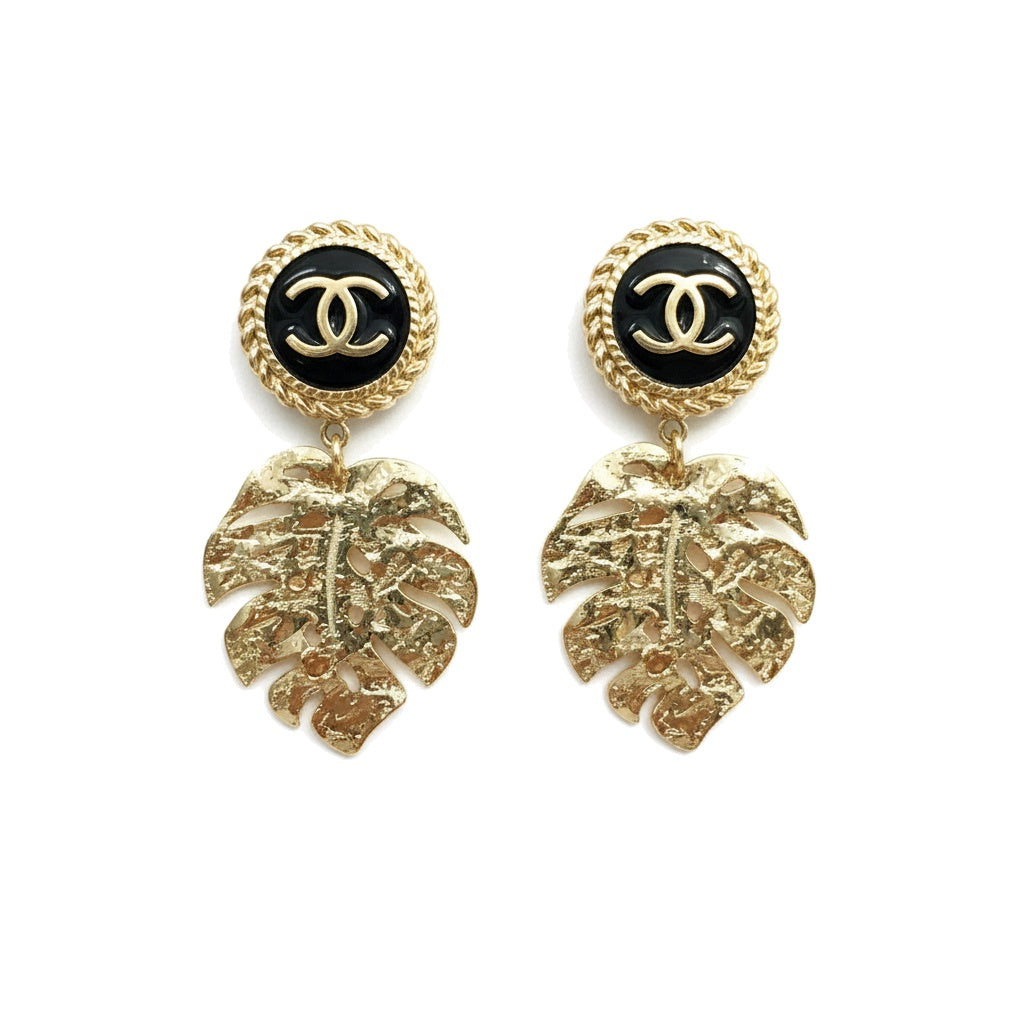 Noir Monstera Leaf Drop Earrings