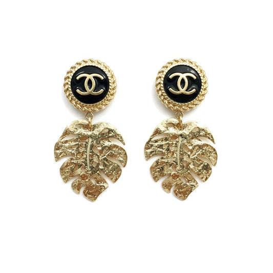Noir Monstera Leaf Drop Earrings
