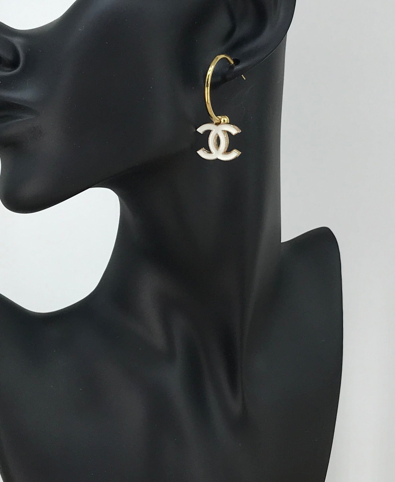 White Charm Huggie Hoop Earrings
