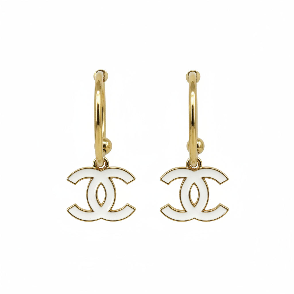 White Charm Huggie Hoop Earrings