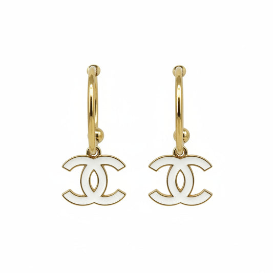 White Charm Huggie Hoop Earrings
