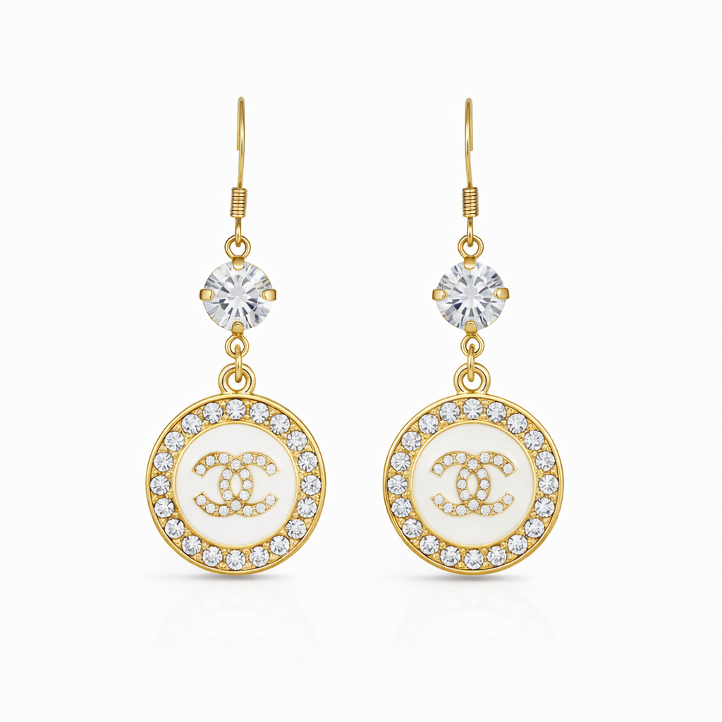 Crystal Top Pave Halo Signature Disc Drop Earrings