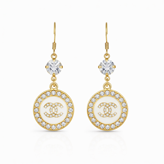 Crystal Top Pave Halo Signature Disc Drop Earrings