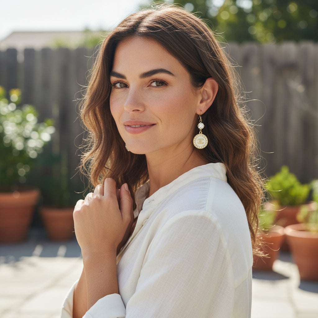 Crystal Top Pave Halo Signature Disc Drop Earrings