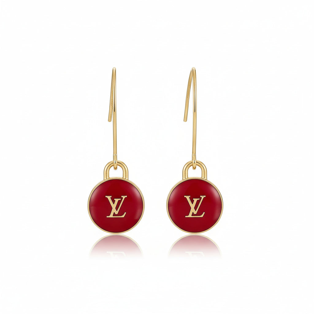 Red Signature Charm Marquise Hook Earrings