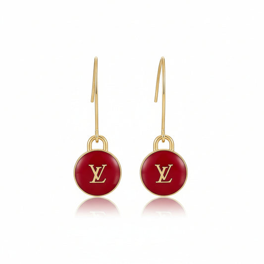 Red Signature Charm Marquise Hook Earrings