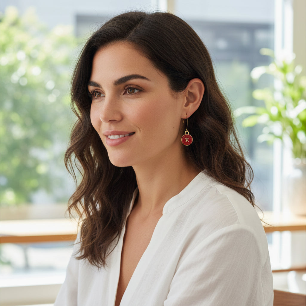 Red Signature Charm Marquise Hook Earrings