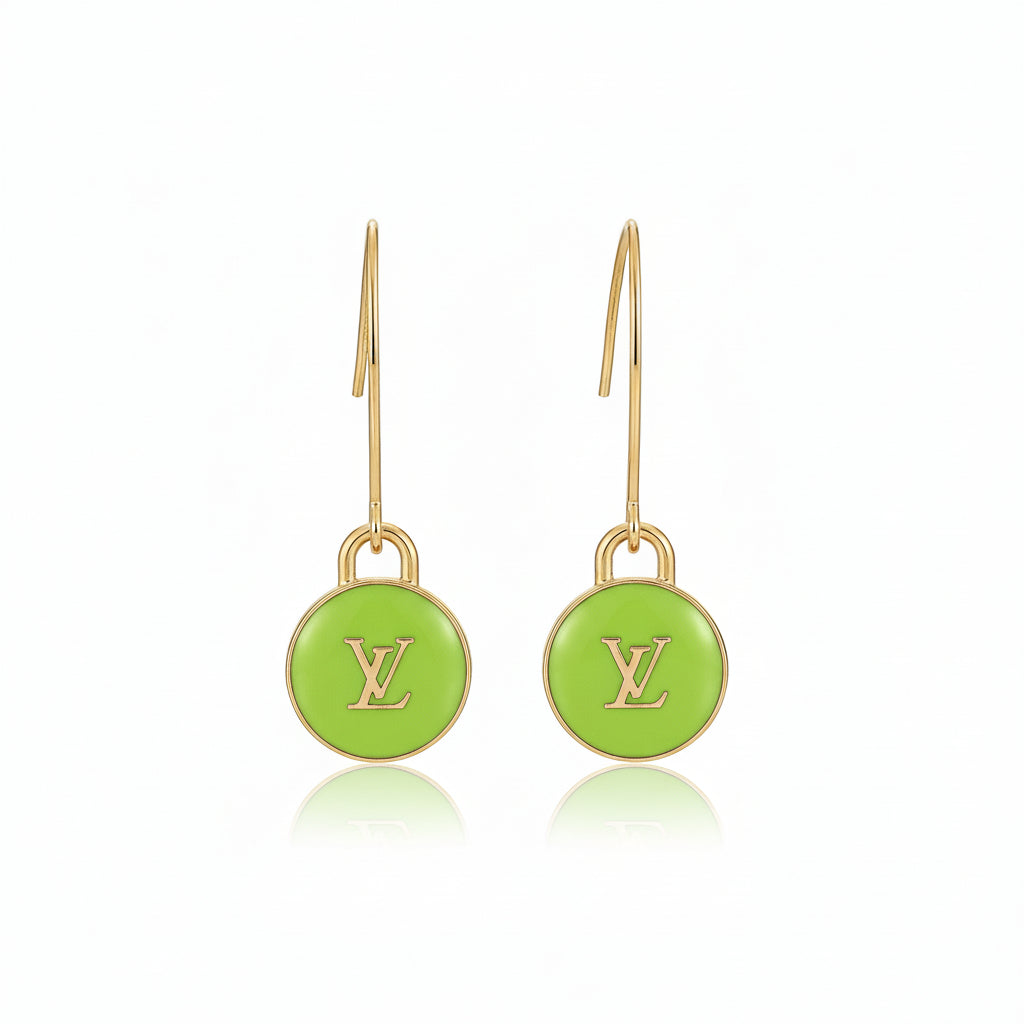 Lime Green Signature Charm Marquise Hook Earrings