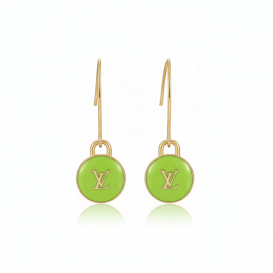 Lime Green Signature Charm Marquise Hook Earrings